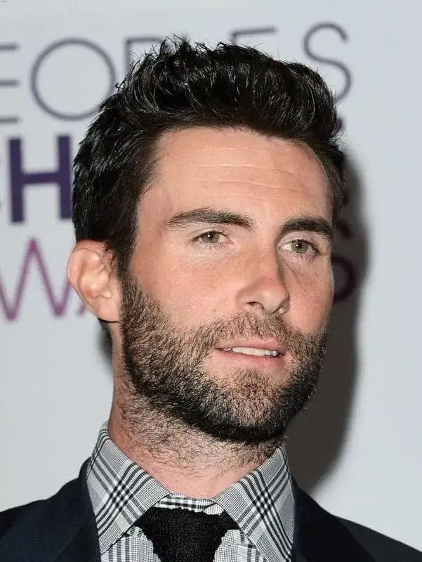 Adam Levine shows off a beard on his scruffy neck.