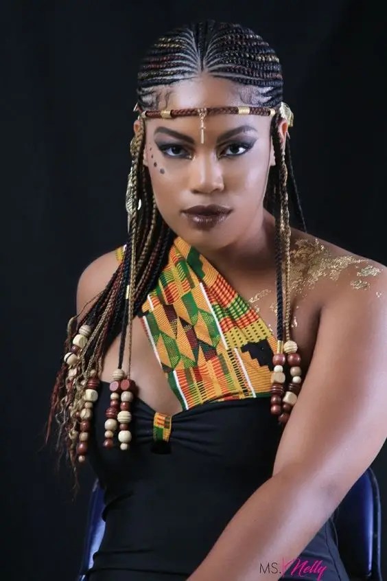   Woman wearing African Queen tribal braids