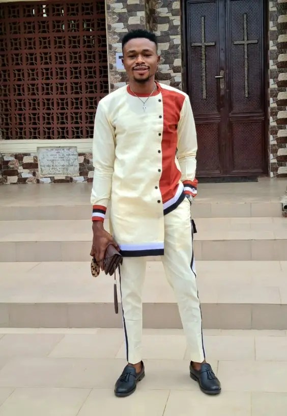 The man who rocks the men's caftan style in four colors in one outfit