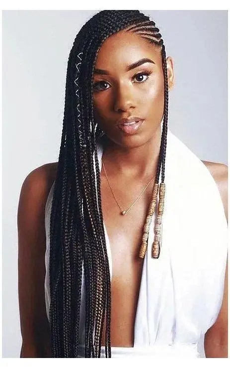 Woman wearing corded tribal feed-in braid