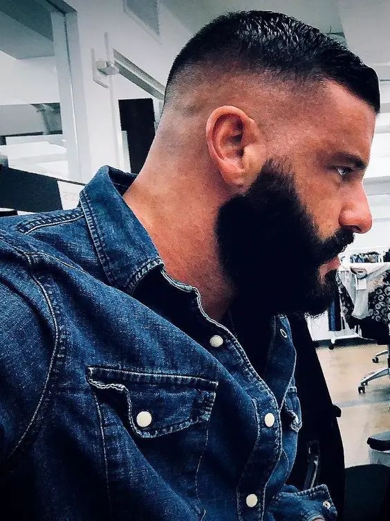 Profile of a man with a full neck beard