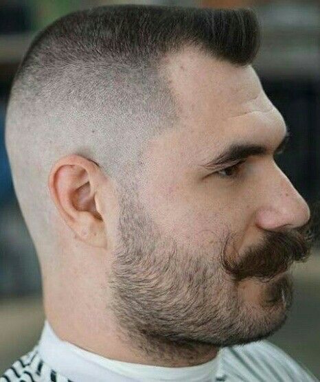 side view of man with short neck beard