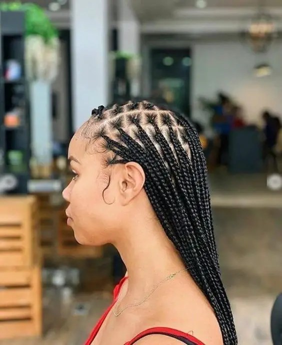 Profile of a woman with gorgeous black braids.