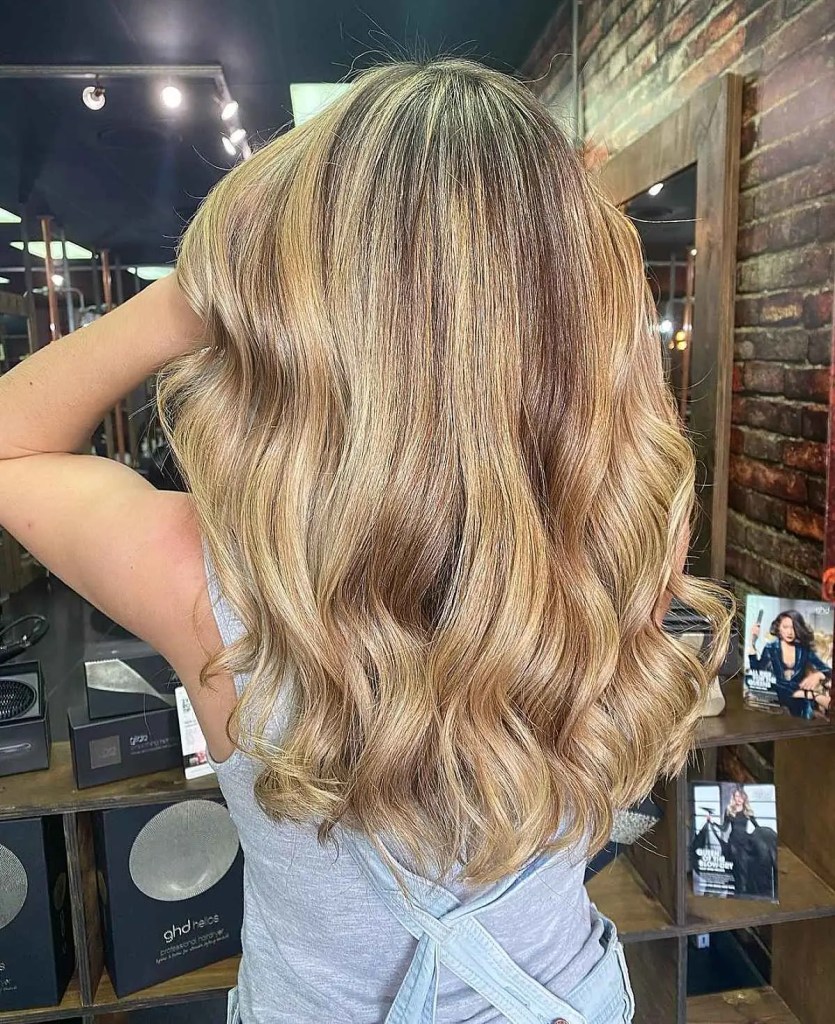 Back view with gorgeous dirty blonde hair.