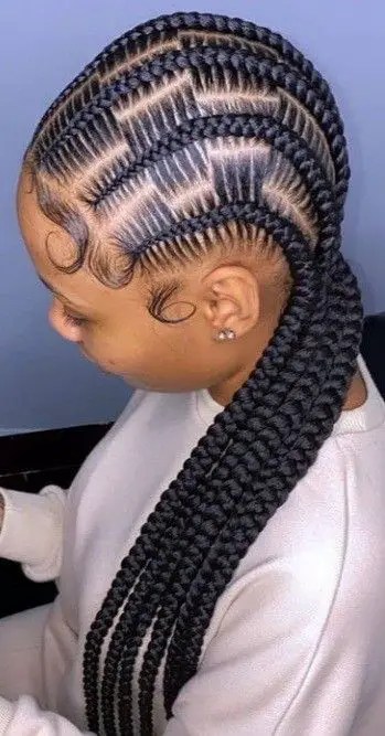 Woman with stitched cornrow braid looks like a comb