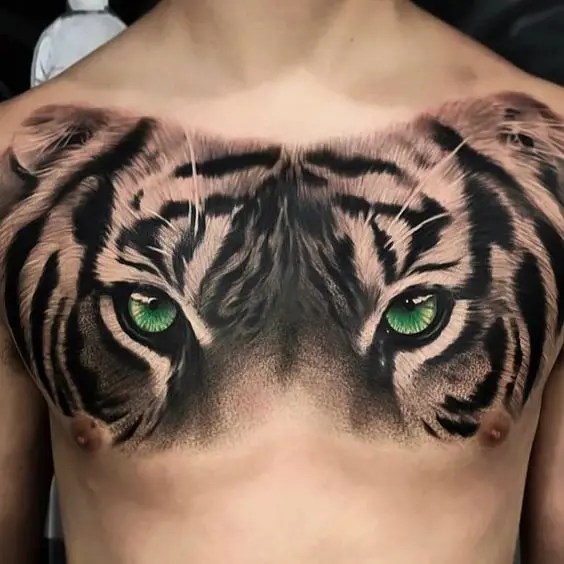 sternum tattoo with tiger