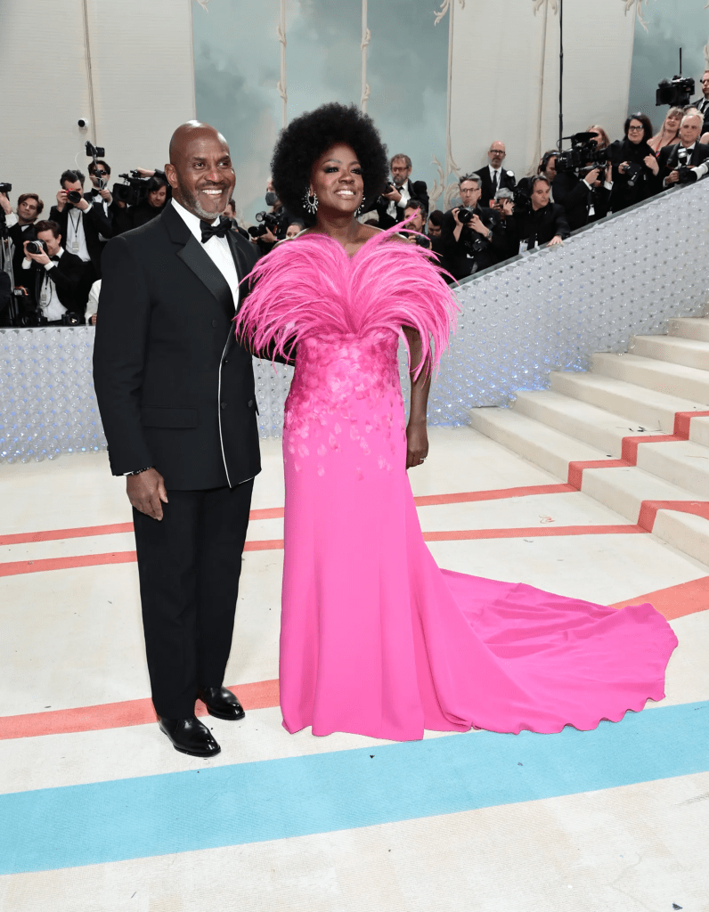 Viola Davis wore a monochrome custom gown made by Valentino to the Met Gala with her mistress