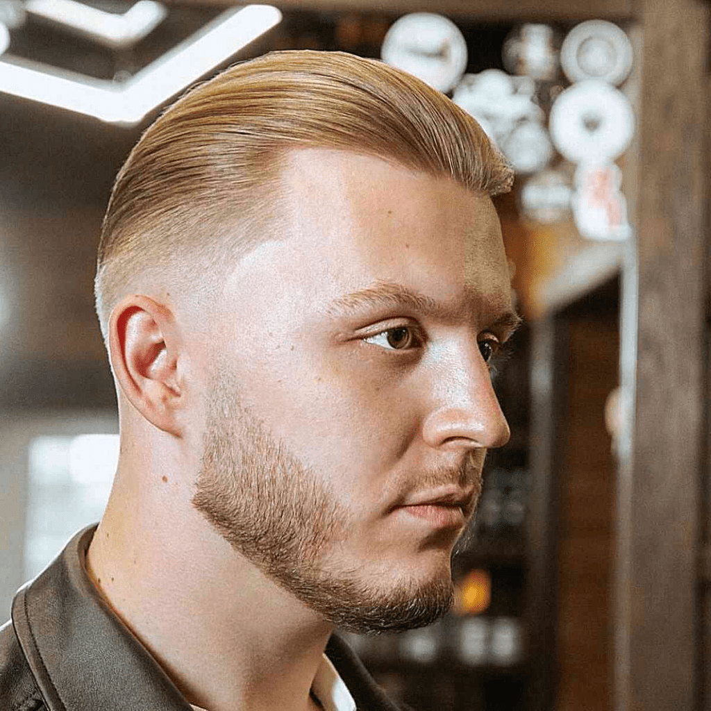 A man showing off his all-back hairstyle