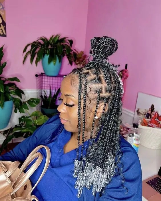 Beautiful braids with curls and beads