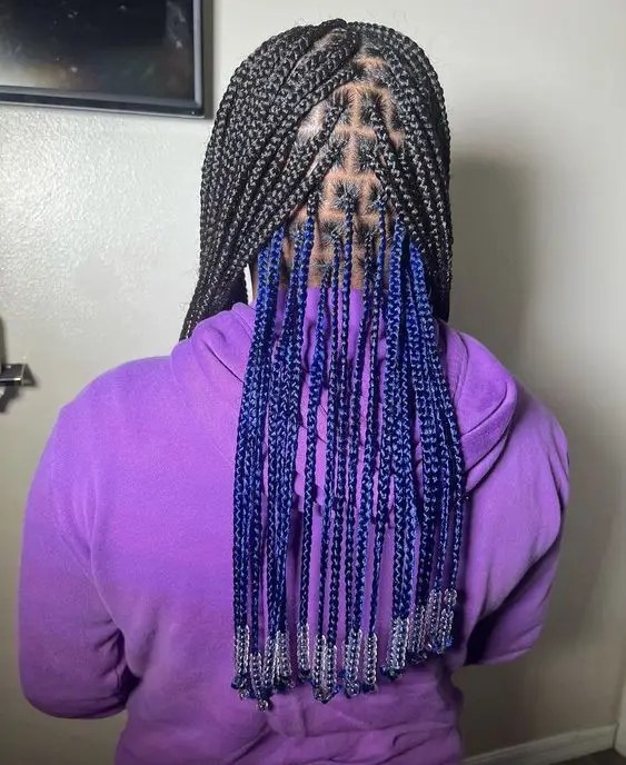 Knotless Braids with Black and Blue Beads