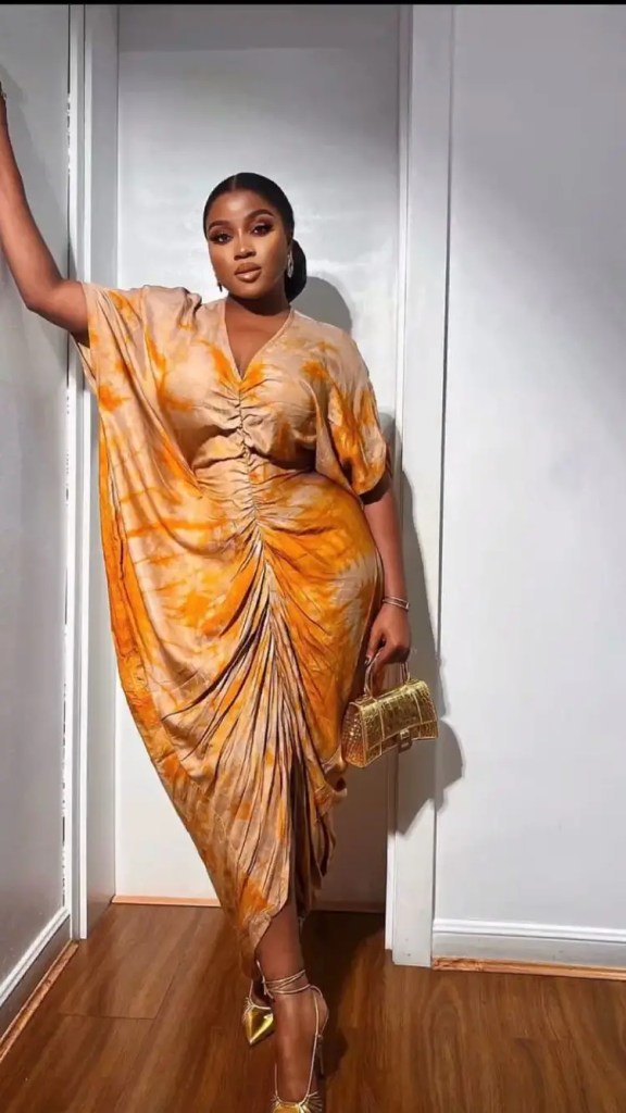 Veekie James in a lovely ruched bubu gown