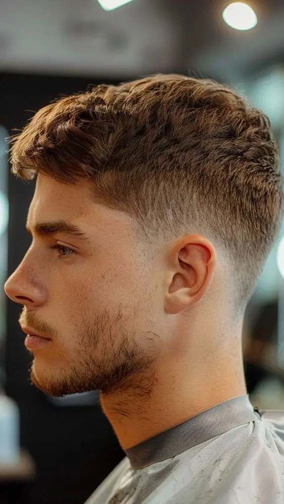 O corte de cabelo estiloso para cada formato de rosto 22 Vista lateral de um menino exibindo sua elegante franja cônica baixa