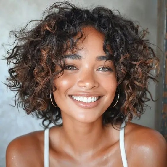 28 ideias arrebatadoras para um novo visual – Svelte Magazine 14 uma senhora sorrindo enquanto usava um lindo penteado bob em camadas com cachos