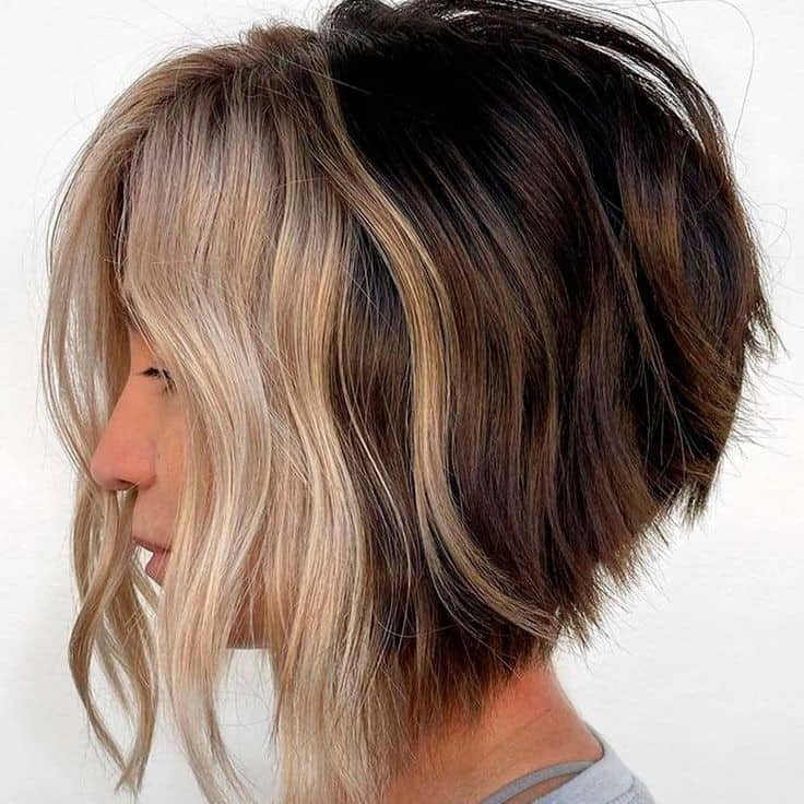Short layered brown and blonde hair