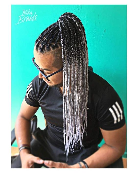 Cute guy rocking gray long braid hairstyle for men