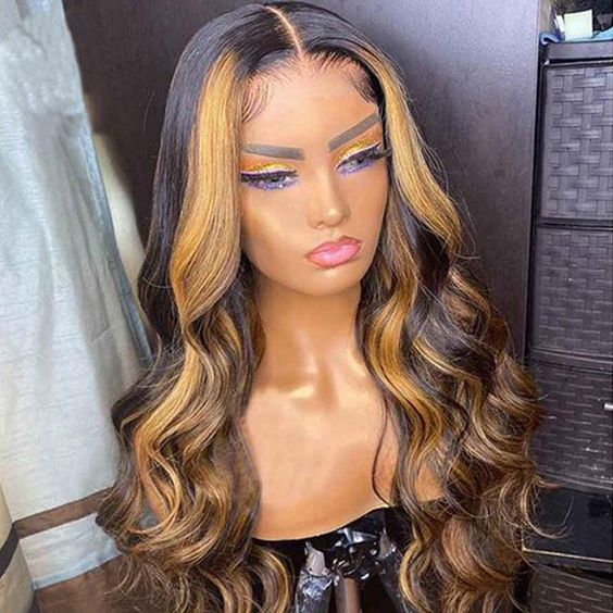 black and blonde wig on mannequin