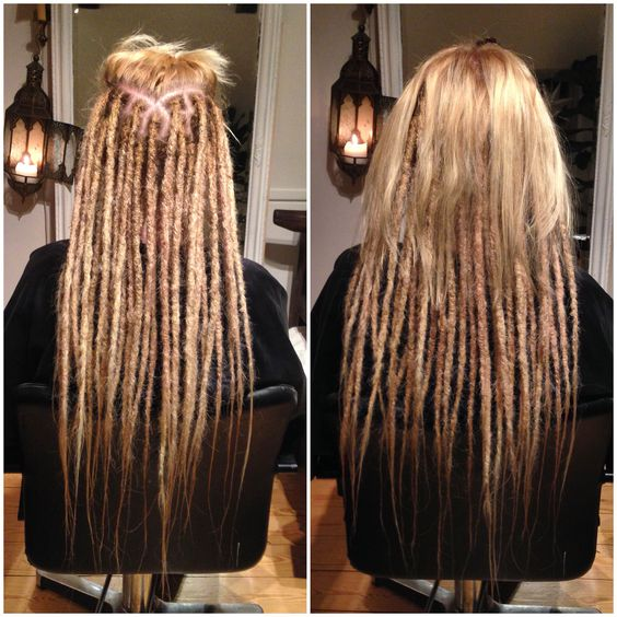 Photo of unfinished blonde hair with dreadlock extensions