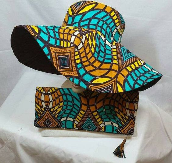 Wide-brimmed Ankara hat and matching wallet