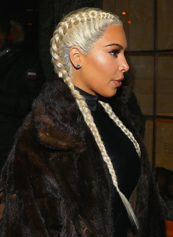 Kim Kardashian rocks blonde French braids