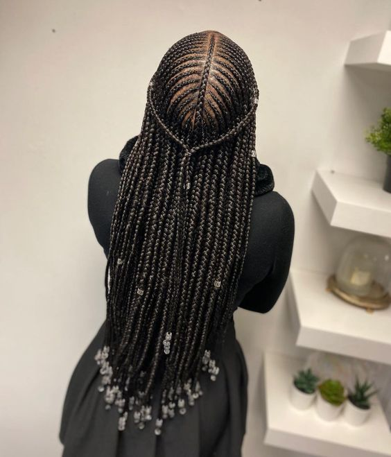 Back view of beaded Fulani braid