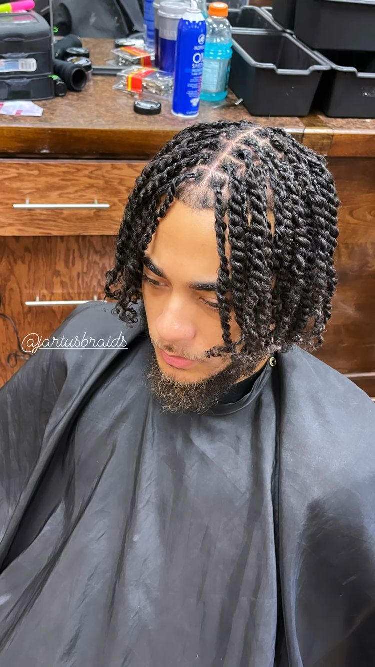 Man's hairstyle with braids