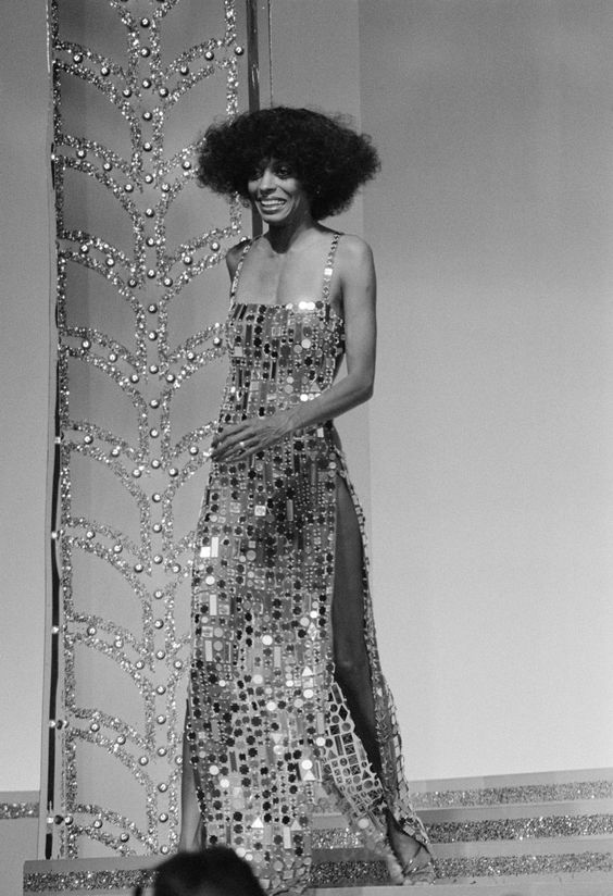 Diana Ross at the 2nd Annual Rock Music Awards in a sparkly dress that epitomizes '70s women's fashion