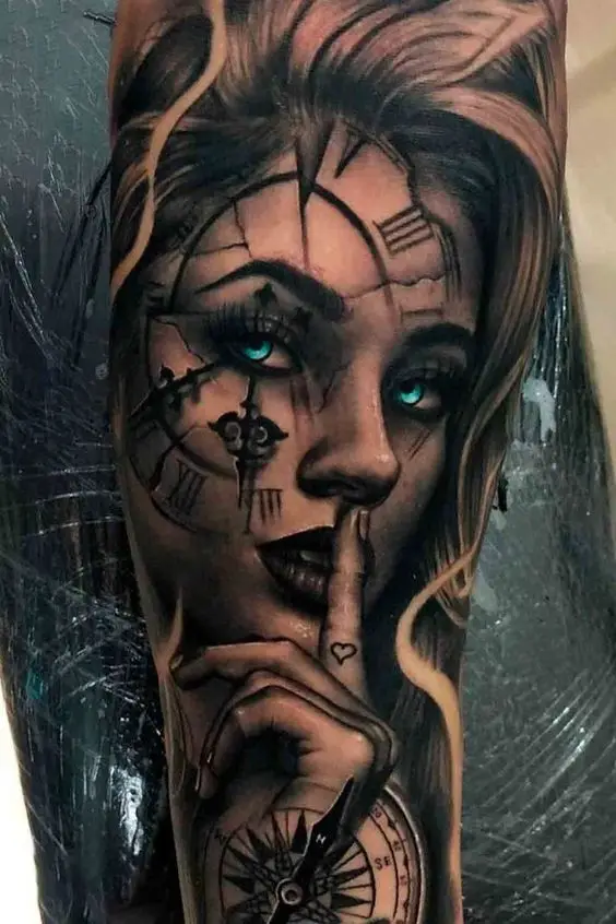 abstract sleeve tattoo on a lady's arm