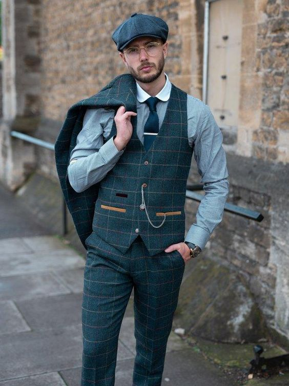 Man in Peaky Blinder Suit for Men's Prom Outfit