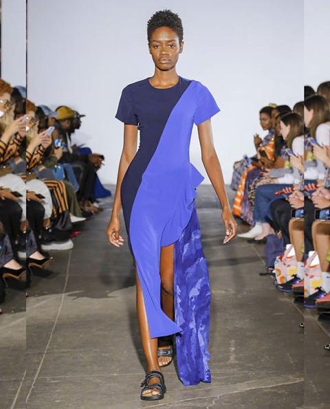 blue long dress by Maki Oh
