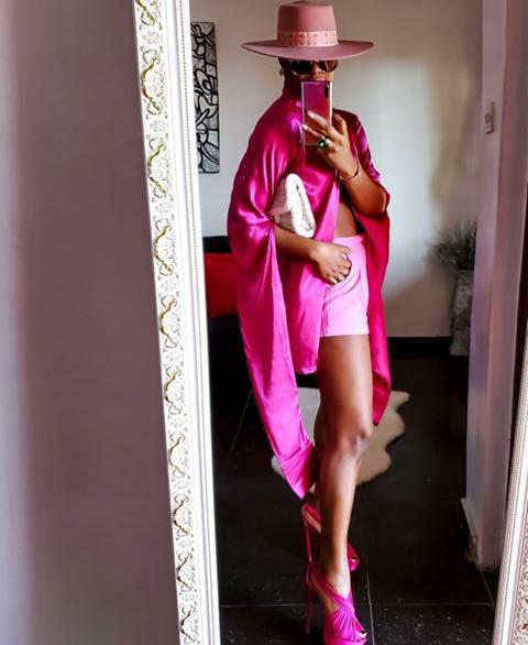 lady in a pink analogous mix outfit